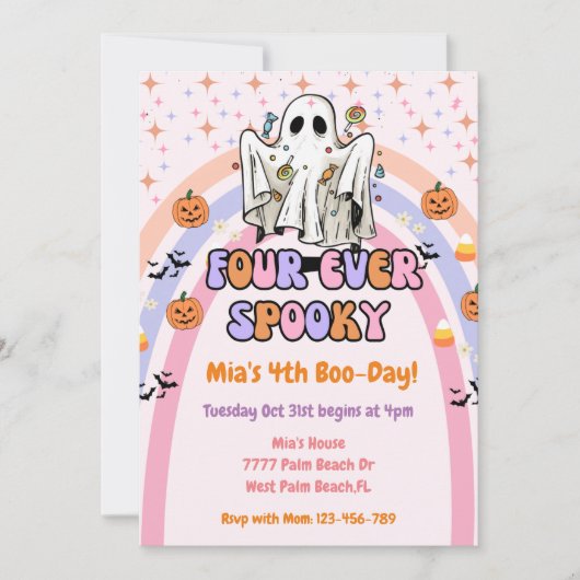 Four Ever Spooky Ghost Halloween 4e Verjaardag Kaart (Voorkant)