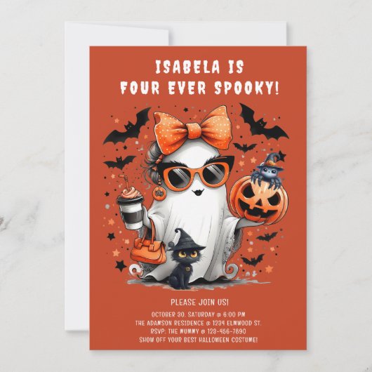 Four Ever Spooky Ghost Halloween 4e Verjaardag Kaart (Voorkant)