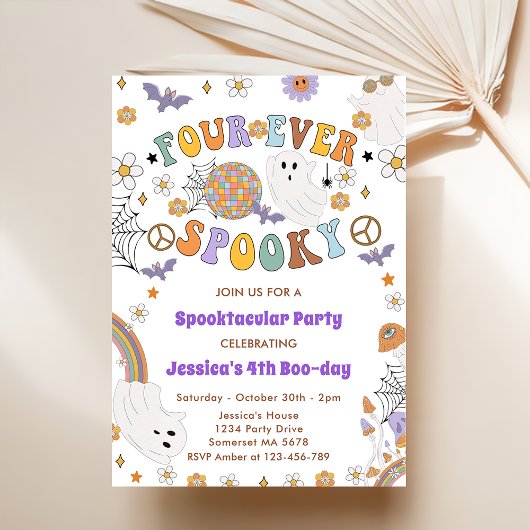 Four Ever Spooky Groovy Halloween 4e Verjaardag Kaart