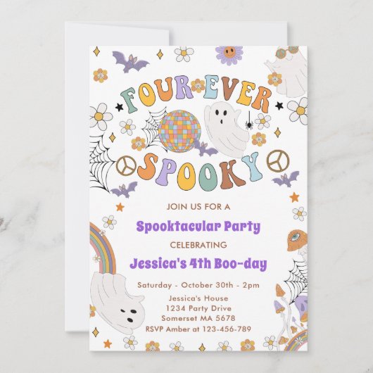 Four Ever Spooky Groovy Halloween 4e Verjaardag Kaart (Voorkant)