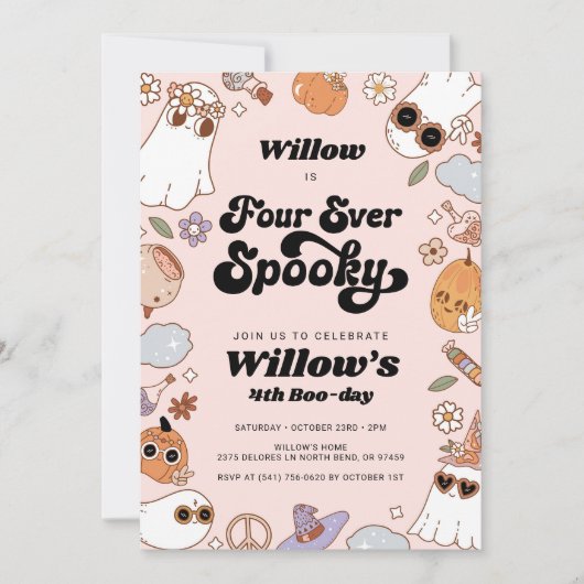 Four Ever Spooky Groovy Halloween Verjaardag Kaart (Voorkant)