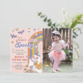 Four Ever Spooky Groovy Halloween Verjaardagsfoto Kaart (Staand voorkant)