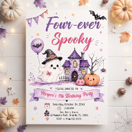 Four-ever Spooky Halloween Birthday Party Kaart