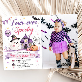 Four-ever Spooky Halloween Birthday Party Photo Kaart
