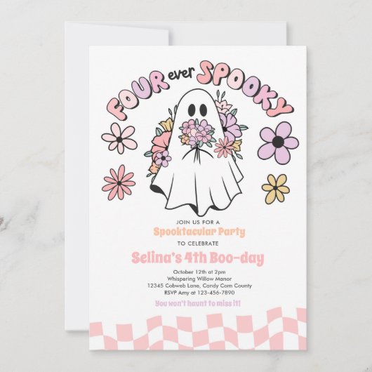 Four Ever Spooky Halloween Ghost 4th Verjaardag Kaart (Voorkant)