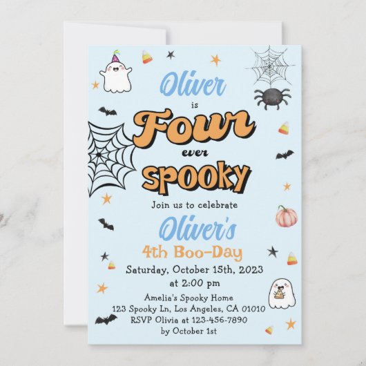 Four Ever Spooky Halloween Jongen 4e Verjaardag Kaart (Voorkant)