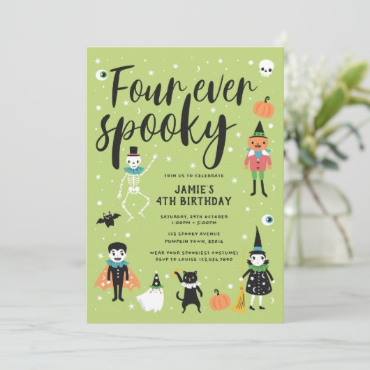 Four Ever Spooky Halloween Uitnodiging (Staand voorkant)
