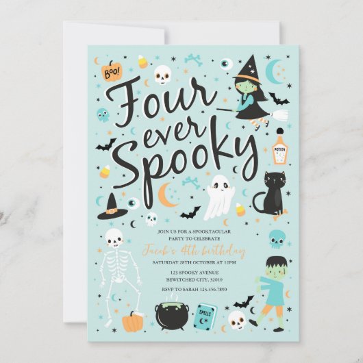 Four Ever Spooky Halloween Verjaardagsuitnodiging Kaart (Voorkant)