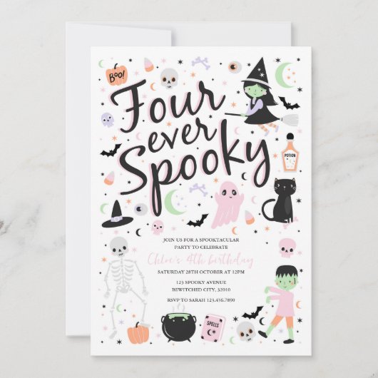 Four Ever Spooky Halloween Verjaardagsuitnodiging Kaart (Voorkant)