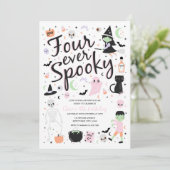 Four Ever Spooky Halloween Verjaardagsuitnodiging Kaart (Staand voorkant)