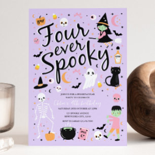Four Ever Spooky Halloween Verjaardagsuitnodiging Kaart