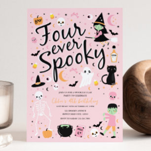 Four Ever Spooky Halloween Verjaardagsuitnodiging Kaart