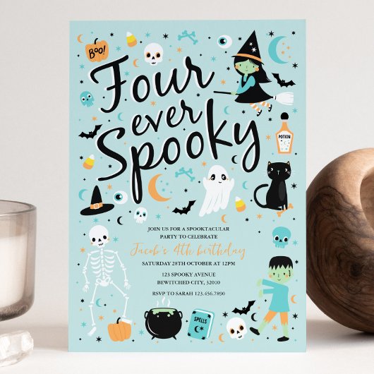 Four Ever Spooky Halloween Verjaardagsuitnodiging Kaart