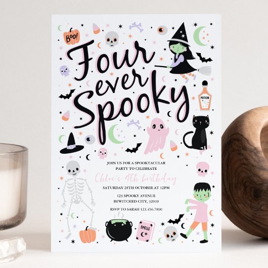 Four Ever Spooky Halloween Verjaardagsuitnodiging Kaart