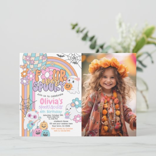 Four Ever Spooky Hippie Halloween 4th Birthday Kaart (Staand voorkant)