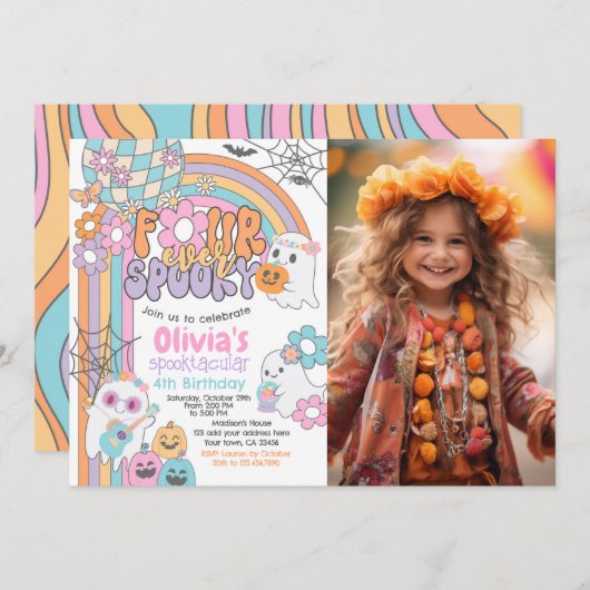 Four Ever Spooky Hippie Halloween 4th Birthday Kaart (Voorkant / Achterkant)