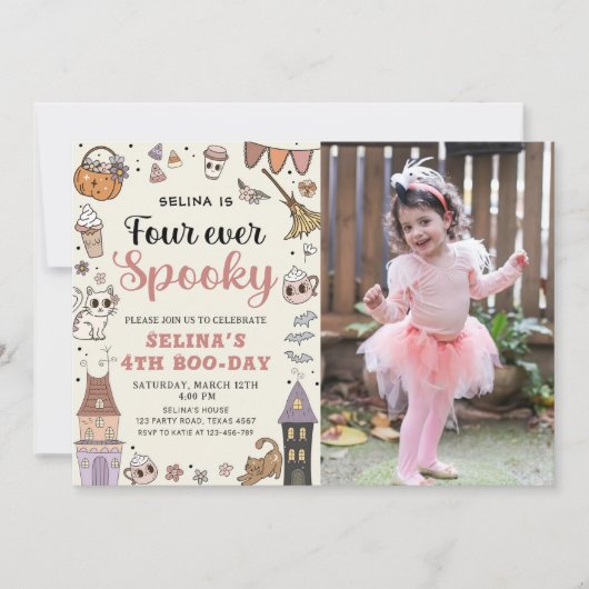 Four Ever Spooky Leuke Ghost Halloween Verjaardag Kaart (Voorkant)