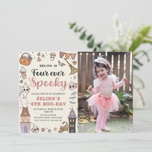 Four Ever Spooky Leuke Ghost Halloween Verjaardag Kaart (Staand voorkant)