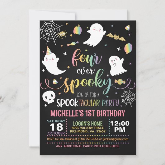 Four Ever Spooky Uitnodiging - Meisje (Blk/Pastel) (Voorkant)