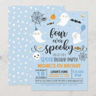 Four Ever Spooky Verjaardagsuitnodiging - Blauw Kaart