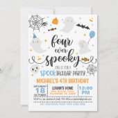 Four Ever Spooky Verjaardagsuitnodiging - Blauw/Wh Kaart (Voorkant)