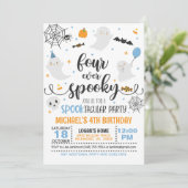 Four Ever Spooky Verjaardagsuitnodiging - Blauw/Wh Kaart (Staand voorkant)