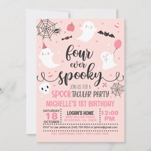 Four Ever Spooky Verjaardagsuitnodiging - Meisje ( Kaart (Voorkant)