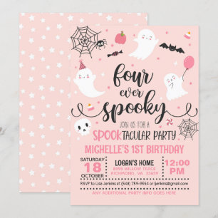 Four Ever Spooky Verjaardagsuitnodiging - Meisje ( Kaart