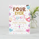 Four Ever Sweet Birthday Donut Snoep 4th Birthday Kaart (Staand voorkant)