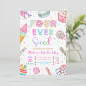 Four Ever Sweet Birthday Invitation, Candy Sweet Kaart (Staand voorkant)