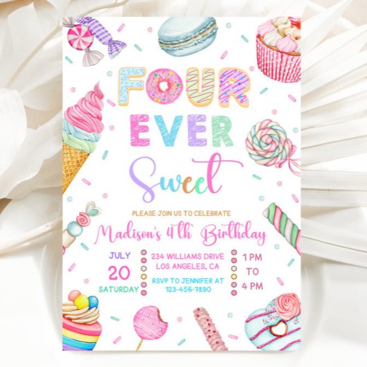 Four Ever Sweet Birthday Invitation, Candy Sweet Kaart
