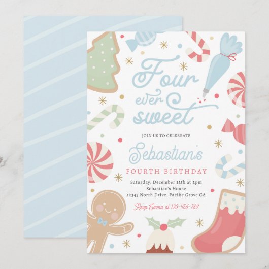 Four Ever Sweet Christmas Cookie 4th Verjaardag Kaart (Voorkant / Achterkant)