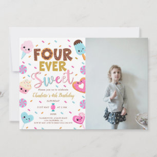 Four Ever Sweet Foto Verjaardag Donut 4e Verjaarda Kaart