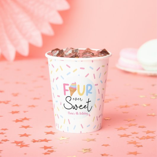 Four Ever Sweet Ice Cream 4e Verjaardagsfeest Papieren Bekers (Insitu)
