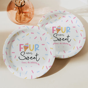 Four Ever Sweet Ice Cream 4e Verjaardagsfeest Papieren Bordje