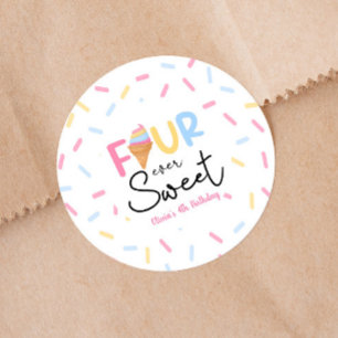 Four Ever Sweet Ice Cream 4e Verjaardagsfeest Ronde Sticker