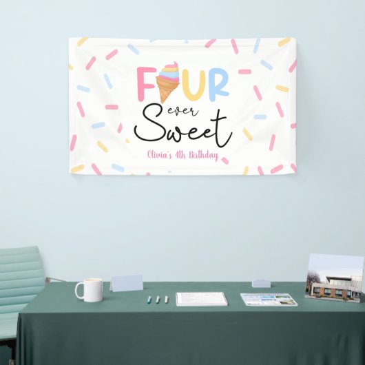 Four Ever Sweet Ice Cream 4e Verjaardagsfeest Spandoek (Beurs)