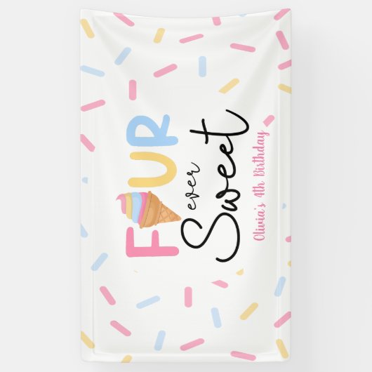 Four Ever Sweet Ice Cream 4e Verjaardagsfeest Spandoek (Verticaal)