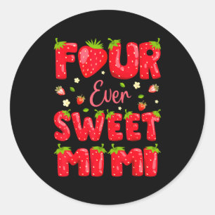 Four Ever Sweet Mimi Strawberry Berry 4e Verjaarda Ronde Sticker