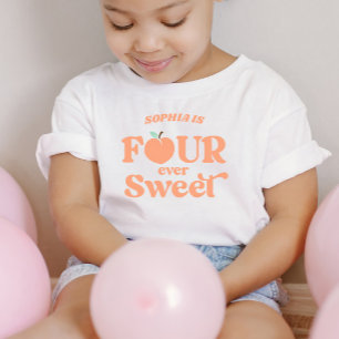 Four Ever Sweet Peach Fruit 4e Verjaardagsfeestje Kinder Shirts