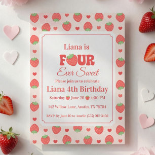Four Ever Sweet Roze Aardbeien Meisje 4e Verjaarda Kaart