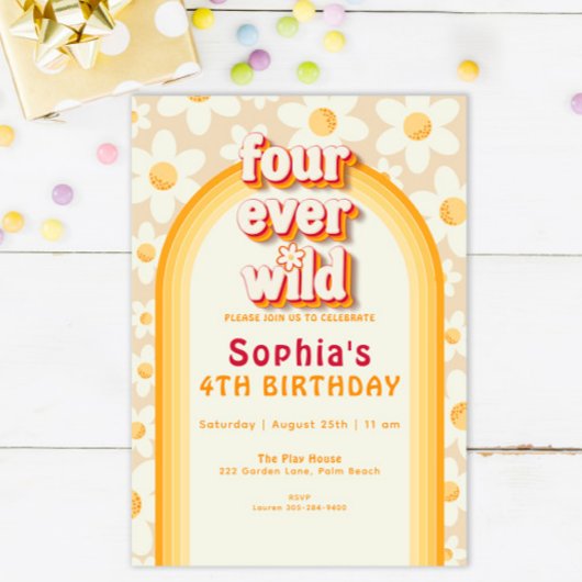 Four Ever Wild 4th Birthday Invitation | Safari Ju Kaart
