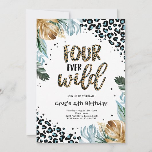 Four Ever Wild Boy Oerwoud Luipaard Print Verjaard Kaart (Voorkant)