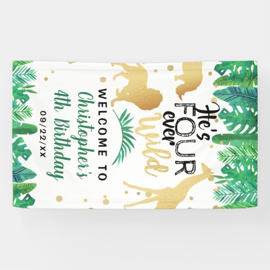 Four Ever Wild Boys 4th Birthday Party Welcome Spandoek (Horizontaal)