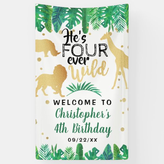 Four Ever Wild Boys 4th Birthday Party Welcome Spandoek (Verticaal)