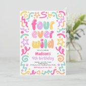 Four Ever Wild Confetti Ballon 4e Verjaardag Kaart (Staand voorkant)