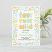 Four Ever Wild Confetti Ballon 4e Verjaardag  Kaart (Staand voorkant)