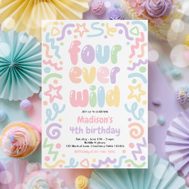 Four Ever Wild Confetti Ballon 4e Verjaardag  Kaart