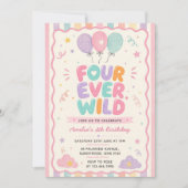 Four Ever Wild Confetti Ballon 4e Verjaardag Kaart (Voorkant)