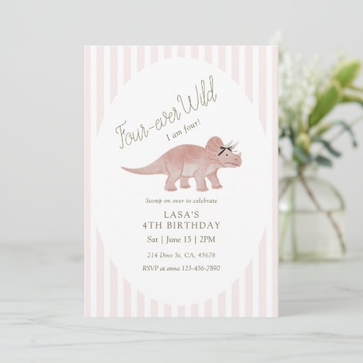 Four-ever Wild Dinosaur Birthday Kaart (Staand voorkant)